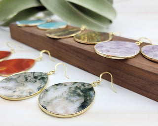 Teardrop Gemstone Dangle Earrings: Natural Agate, Moss Agate, Lavender Jade