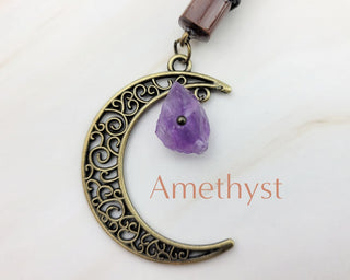 Gemstone Moon Hair Stick: Wood Hair Fork with Crystal Dangle