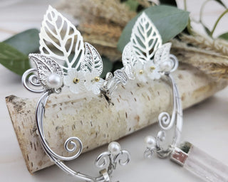 Elf Ear Cuff: Silver Wire Wrap with Quartz - No Piercing