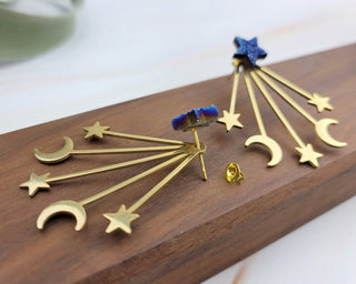 Gold Galaxy Ear Jacket - Celestial-Inspired Space Front Back Earring - Double Sided Earring - Druzy Star Earrings