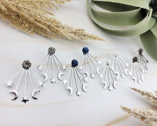 Silver Front Back Earring - Galaxy Earrings - Ear Jacket - Druzy Stud Earrings - Space Earrings