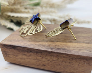 Gold Moth Ear Jacket - Moth Earrings - Front Back Earring - Double Sided Earring - Druzy Earrings - Moth Jewelry - Luna Moth