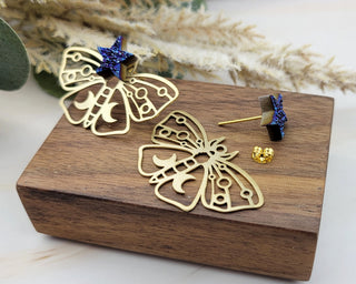 Gold Moth Ear Jacket - Moth Earrings - Front Back Earring - Double Sided Earring - Druzy Earrings - Moth Jewelry - Luna Moth