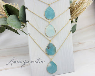 Teardrop Gemstone Pendant Necklace: Carnelian, Amazonite, Lavender Jade