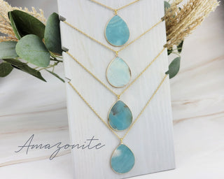 Teardrop Gemstone Pendant Necklace: Carnelian, Amazonite, Lavender Jade