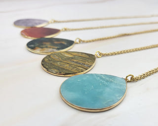 Teardrop Gemstone Pendant Necklace: Carnelian, Amazonite, Lavender Jade