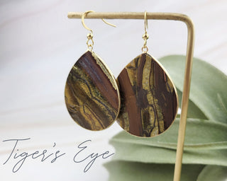 Teardrop Gemstone Dangle Earrings: Natural Agate, Moss Agate, Lavender Jade