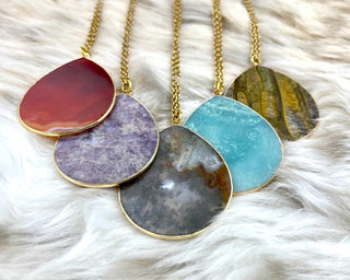 Moss Agate Necklace - Natural Gemstone Pendant - Statement Necklace