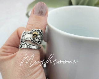 Mushroom Ring - Vintage Spoon Ring - Antique Style Floral Jewelry