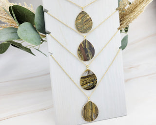 Tiger Eye Necklace - Natural Crystal Gemstone Pendant - Long Layering Necklace - Protection Stone