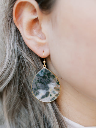 Teardrop Gemstone Dangle Earrings: Natural Agate, Moss Agate, Lavender Jade