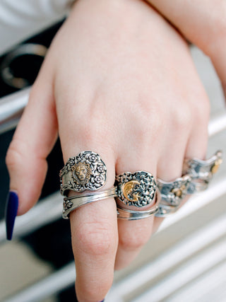 Silver Spoon Ring: Floral Brass Charm Ring