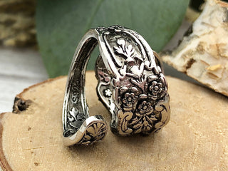 Crescent Moon Ring - Silver Spoon Ring - Antique Style Celestial Jewelry