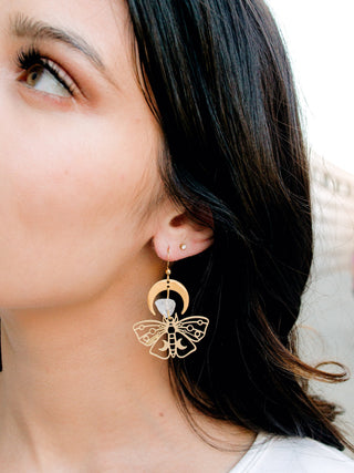 Mismatched Moth Earrings - Asymmetrical Crescent Moon Phase Earrings - Butterfly Bohemian Crystal Gemstone Wanderlust Jewelry