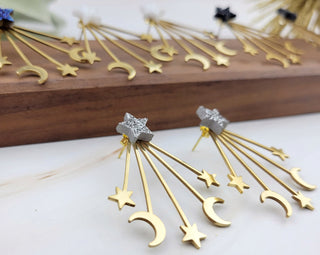 Gold Galaxy Ear Jacket - Celestial-Inspired Space Front Back Earring - Double Sided Earring - Druzy Star Earrings