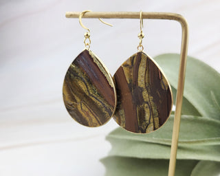 Flat Teardrop Earrings - Tigers Eye / Power
