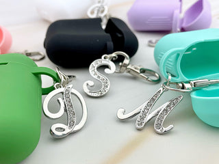Personalized Airpod Case Keychain: Silicone Cover with Rhinestone Initial