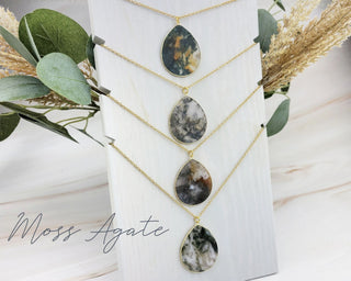 Moss Agate Necklace - Natural Gemstone Pendant - Statement Necklace