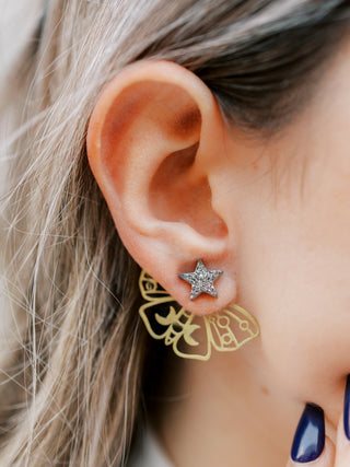 Gold Moth Ear Jacket - Moth Earrings - Front Back Earring - Double Sided Earring - Druzy Earrings - Moth Jewelry - Luna Moth
