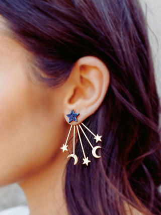Gold Galaxy Ear Jacket - Celestial-Inspired Space Front Back Earring - Double Sided Earring - Druzy Star Earrings
