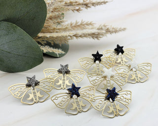 Gold Moth Ear Jacket - Moth Earrings - Front Back Earring - Double Sided Earring - Druzy Earrings - Moth Jewelry - Luna Moth