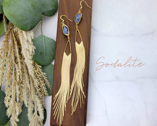Gemstone 18K Gold Tassel Earrings - Long Fringe Earrings - Gold Chandelier Earrings