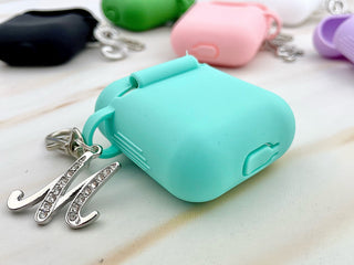 Personalized Airpod Case Keychain: Silicone Cover with Rhinestone Initial