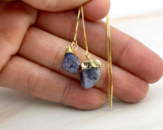 Birthstone Gemstone Chain Earrings: Sterling Silver Threaders
