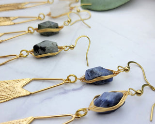 Gemstone 18K Gold Tassel Earrings - Long Fringe Earrings - Gold Chandelier Earrings