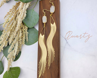 Gemstone 18K Gold Tassel Earrings - Long Fringe Earrings - Gold Chandelier Earrings
