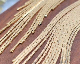 Gold Tassel Earrings: Stainless Steel Herringbone Fringe, 5in Drop