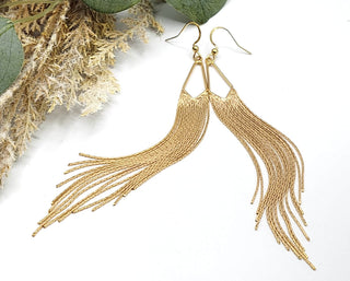Long Gold Tassel Earrings: Stainless Steel Chain Duster Earrings
