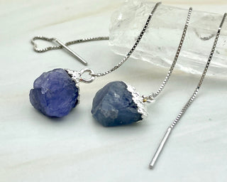 Birthstone Gemstone Chain Earrings: Sterling Silver Threaders