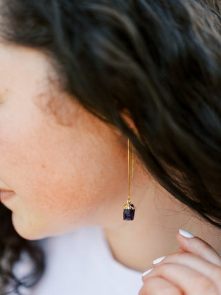 Birthstone Gemstone Chain Earrings: Sterling Silver Threaders