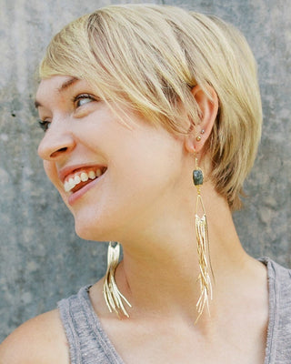 Gemstone 18K Gold Tassel Earrings - Long Fringe Earrings - Gold Chandelier Earrings