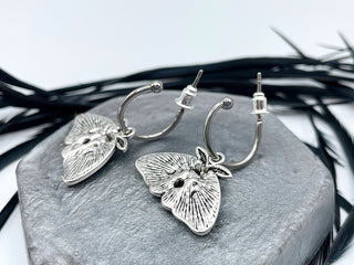 Silver Luna Moth Huggie Hoops - Goth Insect Earrings - Cartilage Hoops - Wiccan Moon Phase Jewelry