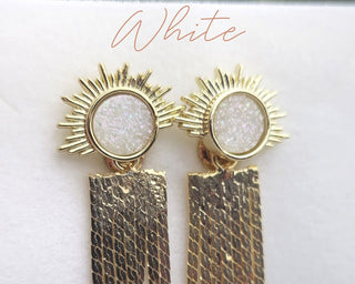 Druzy Sunburst Tassel Earrings: Art Deco Gold Plated Dangles