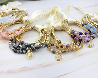 Zodiac Gemstone Bracelet: Gold Astrology Charm, Stainless Steel Beads