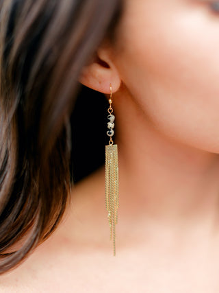 Dalmatian Jasper Fringe Earrings: Gold or Silver, Stainless Steel
