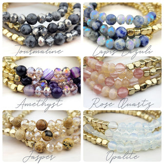 Zodiac Gemstone Bracelet: Gold Astrology Charm, Stainless Steel Beads