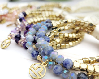 Zodiac Gemstone Bracelet: Gold Astrology Charm, Stainless Steel Beads