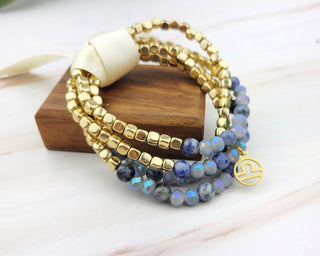 Zodiac Gemstone Bracelet: Gold Astrology Charm, Stainless Steel Beads