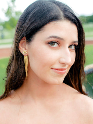 Druzy Sunburst Tassel Earrings: Art Deco Gold Plated Dangles
