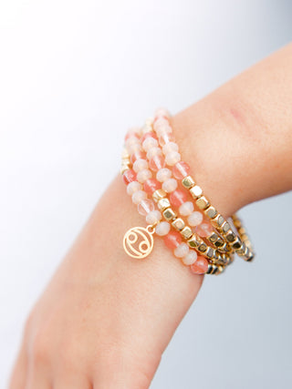 Zodiac Gemstone Bracelet: Gold Astrology Charm, Stainless Steel Beads