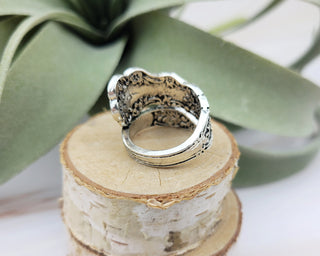 Vintage Spoon Ring: Brass Cat, Floral Copper Wrap Ring