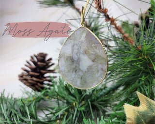 Natural Gemstone Crystal Ornament Set - Lavender Jade - Agate Slice Ornaments