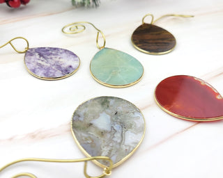 Natural Gemstone Crystal Ornament Set - Lavender Jade - Agate Slice Ornaments