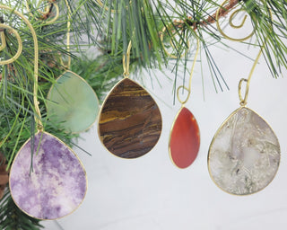 Natural Gemstone Crystal Ornament Set - Lavender Jade - Agate Slice Ornaments