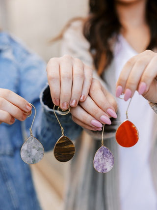 Natural Gemstone Crystal Ornament Set - Lavender Jade - Agate Slice Ornaments