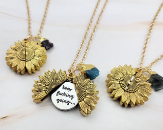 Birthstone Sunflower Necklace: Gold Pendant with Hidden Affirmation